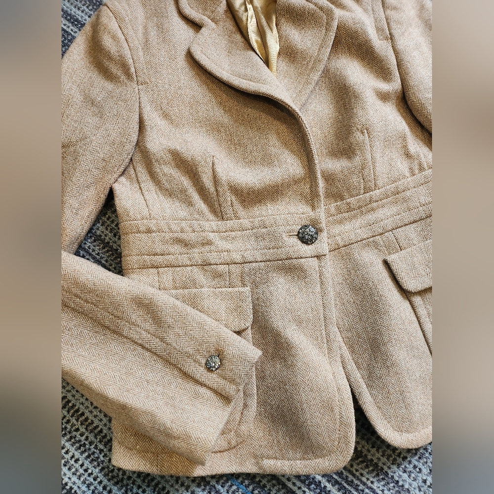 J. Crew Wool Tweed Tan Sparkly Button Fancy Blazer Jacket - Picture 3 of 9